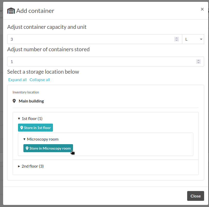 Add container modal