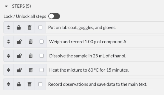 Steps on an experiment template