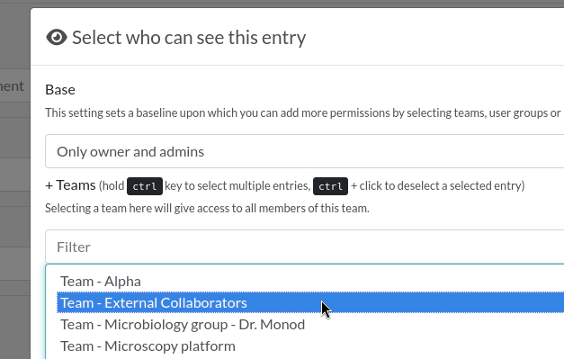 permissions for team