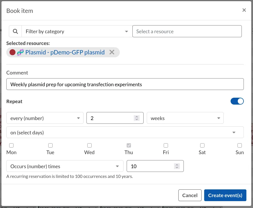 create event with recurring