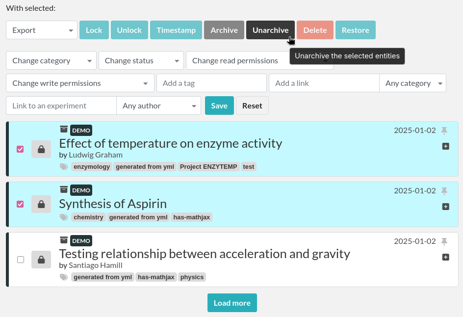 Select multiple experiments