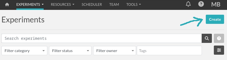 create experiment button
