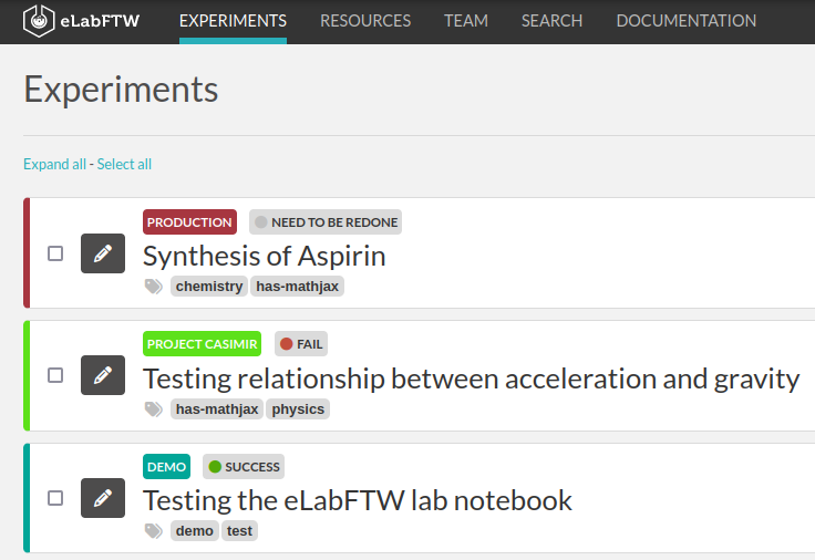 elabftw experiments show mode